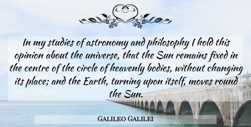 Galileo Galilei Quote About Philosophy, Moving, Circles: In My Studies Of Astronomy...