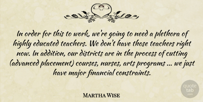 Martha Wise Quote About Arts, Cutting, Districts, Educated, Financial: In Order For This To...