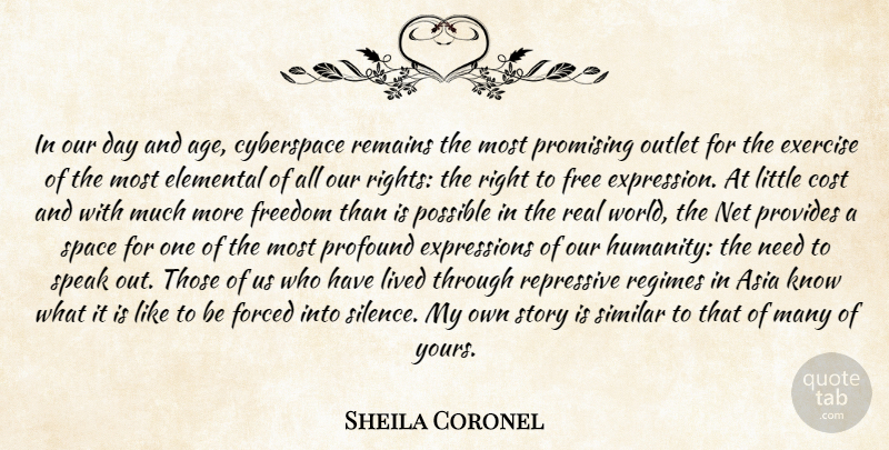 Sheila Coronel Quote About Age And Aging, Asia, Cost, Cyberspace, Elemental: In Our Day And Age...