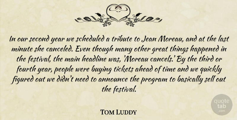 Tom Luddy Quote About Ahead, Announce, Basically, Buying, Figured: In Our Second Year We...
