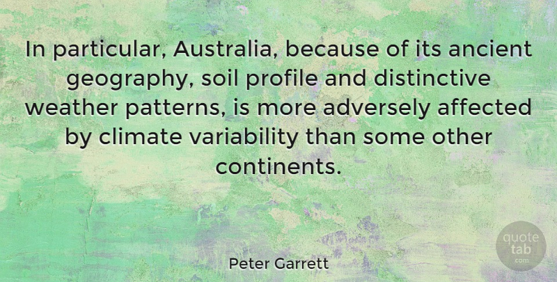 Peter Garrett Quote About Weather, Australia, Patterns: In Particular Australia Because Of...