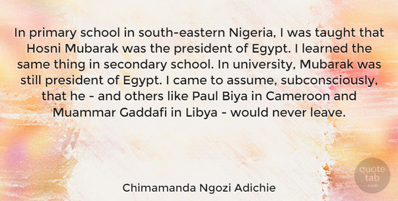 Chimamanda Ngozi Adichie Quote About School, Egypt, President: In Primary School In South...