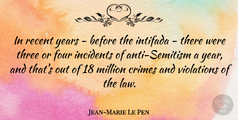 Jean-Marie Le Pen Quote About Years, Law, Three: In Recent Years Before The...