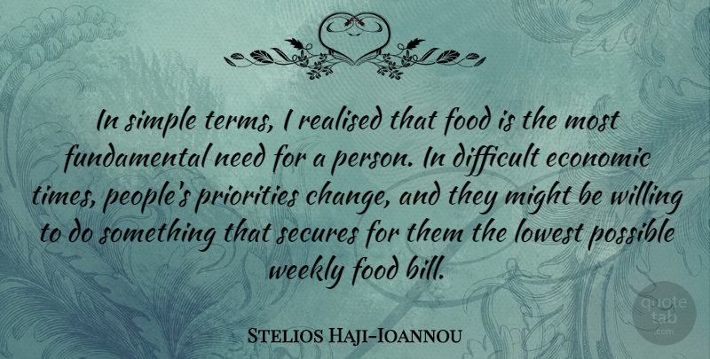 Stelios Haji-Ioannou Quote About Change, Difficult, Economic, Food, Lowest: In Simple Terms I Realised...