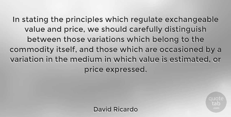 David Ricardo Quote About Belong, British Economist, Carefully, Commodity, Medium: In Stating The Principles Which...