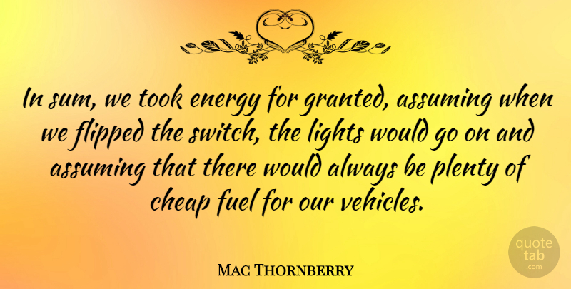 Mac Thornberry Quote About Light, Goes On, Fuel: In Sum We Took Energy...