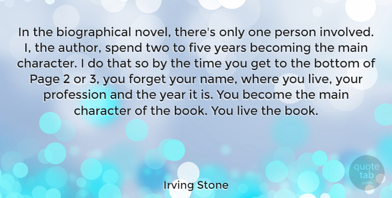 Irving Stone Quote About Becoming, Bottom, Five, Forget, Main: In The Biographical Novel Theres...