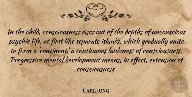 Carl Jung Quote About Consciousness, Continuous, Depths, Extension, Form: In The Child Consciousness Rises...