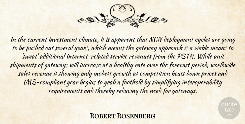 Robert Rosenberg Quote About Additional, Apparent, Approach, Beats, Begins: In The Current Investment Climate...