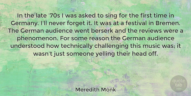 Meredith Monk Quote About Asked, Audience, Berserk, Festival, Forget: In The Late 70s I...