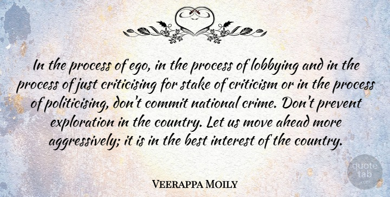 Veerappa Moily Quote About Ahead, Best, Commit, Criticism, Interest: In The Process Of Ego...