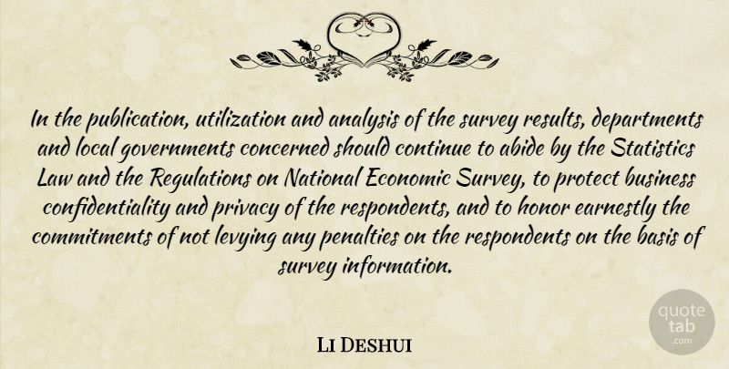 Li Deshui Quote About Abide, Analysis, Basis, Business, Concerned: In The Publication Utilization And...