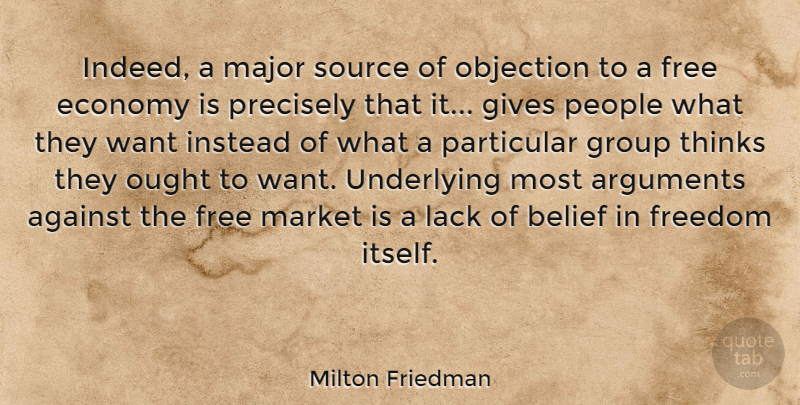 Milton Friedman Quote About Thinking, People, Giving: Indeed A Major Source Of...