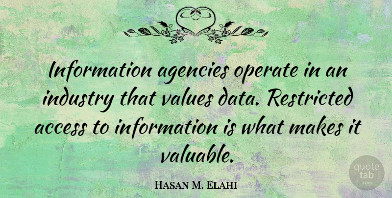 Hasan M. Elahi Quote About Access, Agencies, Information, Operate, Restricted: Information Agencies Operate In An...
