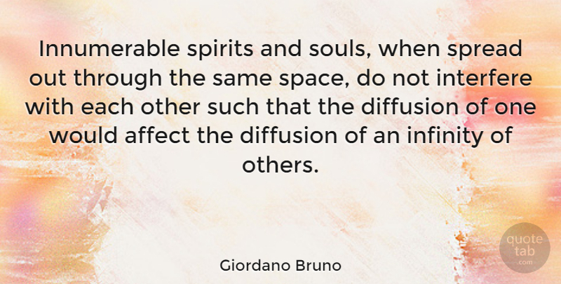 Giordano Bruno Quote About Affect, Infinity, Spirits, Spread: Innumerable Spirits And Souls When...