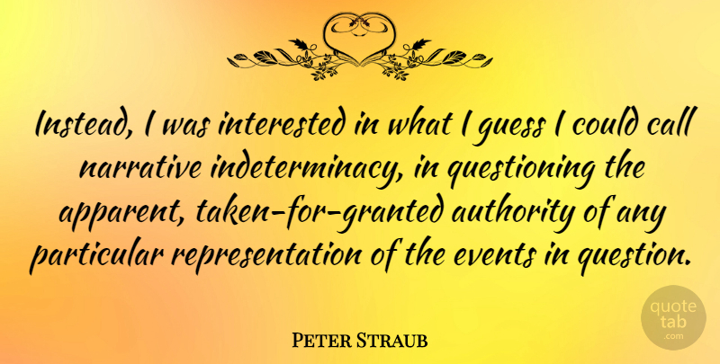 Peter Straub Quote About Taken, Narrative, Events: Instead I Was Interested In...