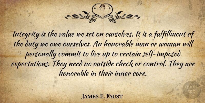James E. Faust Quote About Integrity, Men, Self: Integrity Is The Value We...