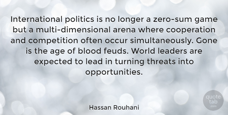 Hassan Rouhani Quote About Age, Arena, Blood, Competition, Cooperation: International Politics Is No Longer...