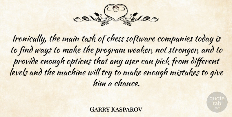 Garry Kasparov Quote About Mistake, Giving, Trying: Ironically The Main Task Of...