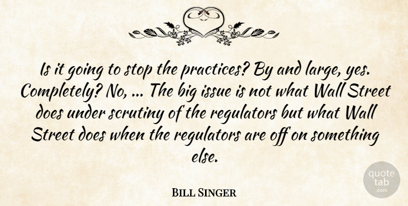 Bill Singer Quote About Issue, Scrutiny, Stop, Street, Wall: Is It Going To Stop...