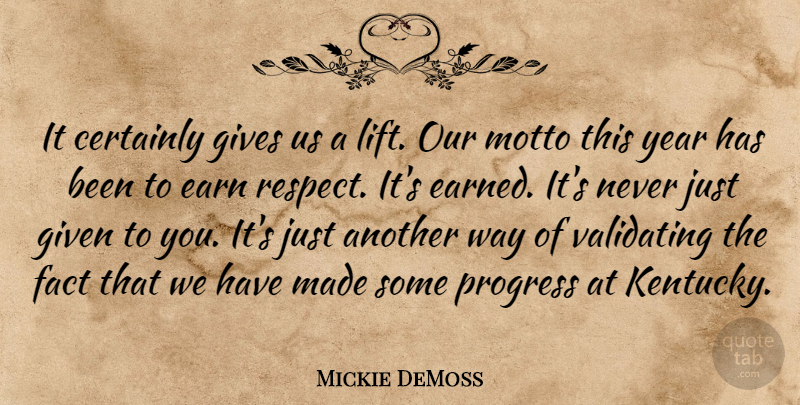 Mickie DeMoss Quote About Certainly, Earn, Fact, Given, Gives: It Certainly Gives Us A...