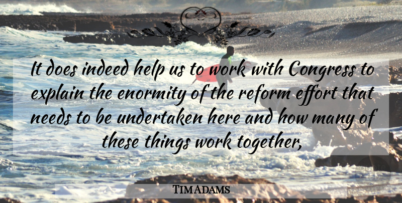Tim Adams Quote About Congress, Effort, Enormity, Explain, Help: It Does Indeed Help Us...