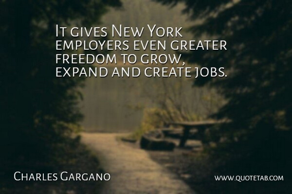 Charles Gargano Quote About Create, Employers, Expand, Freedom, Gives: It Gives New York Employers...