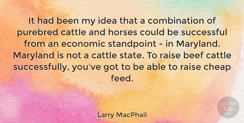 Larry MacPhail Quote About Beef, Cattle, Horses, Maryland, Raise: It Had Been My Idea...