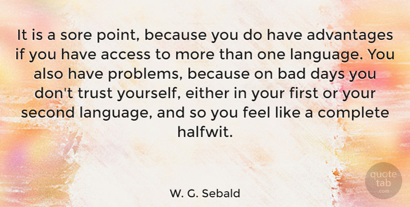 W. G. Sebald Quote About Trust, Bad Day, Firsts: It Is A Sore Point...