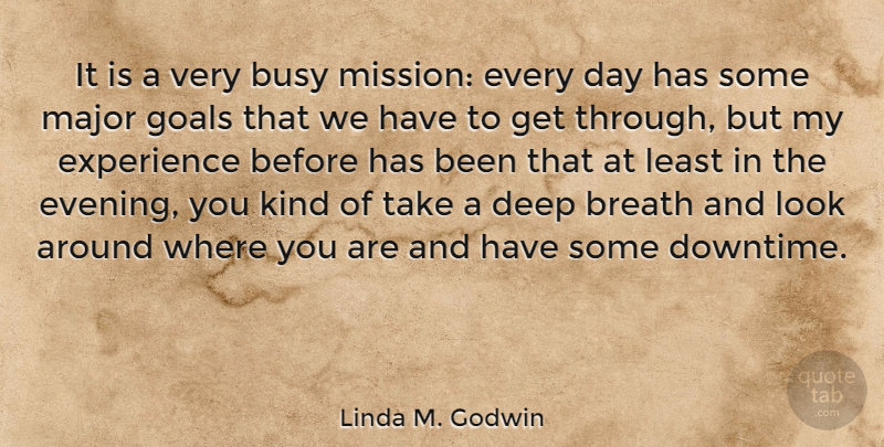 Linda M. Godwin Quote About Breath, Busy, Experience, Major: It Is A Very Busy...
