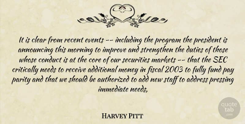 Harvey Pitt Quote About Additional, Address, Announcing, Authorized, Clear: It Is Clear From Recent...