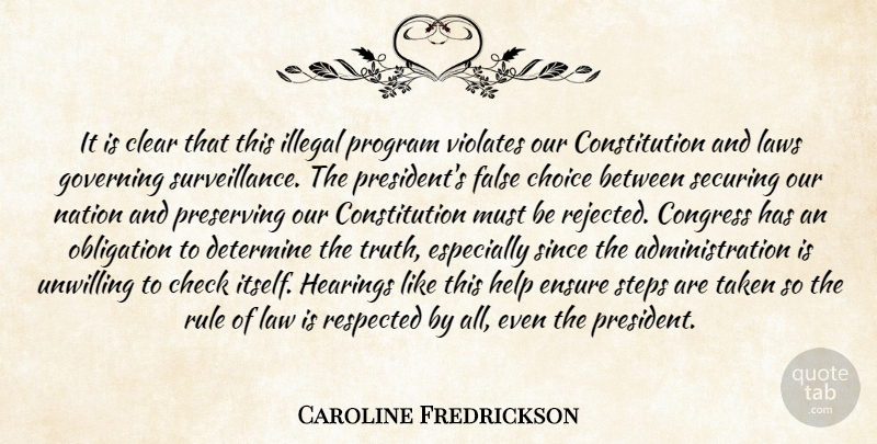 Caroline Fredrickson Quote About Check, Choice, Clear, Congress, Constitution: It Is Clear That This...
