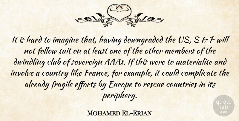 Mohamed El-Erian Quote About Club, Complicate, Countries, Country, Efforts: It Is Hard To Imagine...