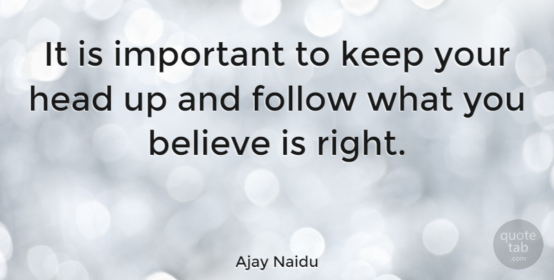 Ajay Naidu Quote About Believe, Important, Heads Up: It Is Important To Keep...