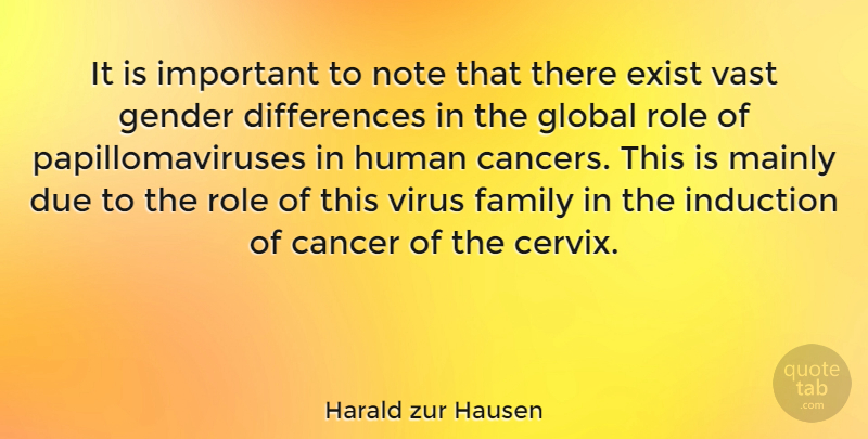 Harald zur Hausen Quote About Due, Exist, Family, Global, Human: It Is Important To Note...