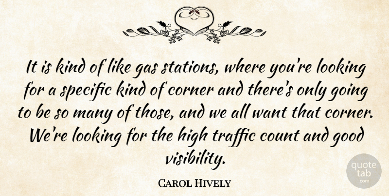 Carol Hively Quote About Corner, Count, Gas, Good, High: It Is Kind Of Like...