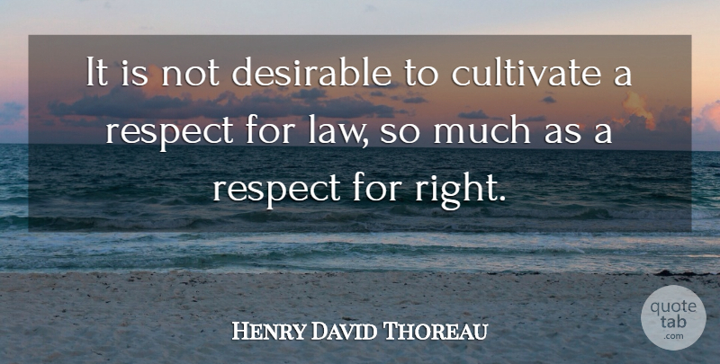 Henry David Thoreau Quote About Cultivate, Desirable, Law, Law And Lawyers, Respect: It Is Not Desirable To...