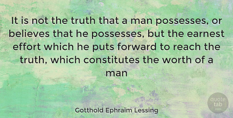 Gotthold Ephraim Lessing Quote About Believe, Men, Effort: It Is Not The Truth...