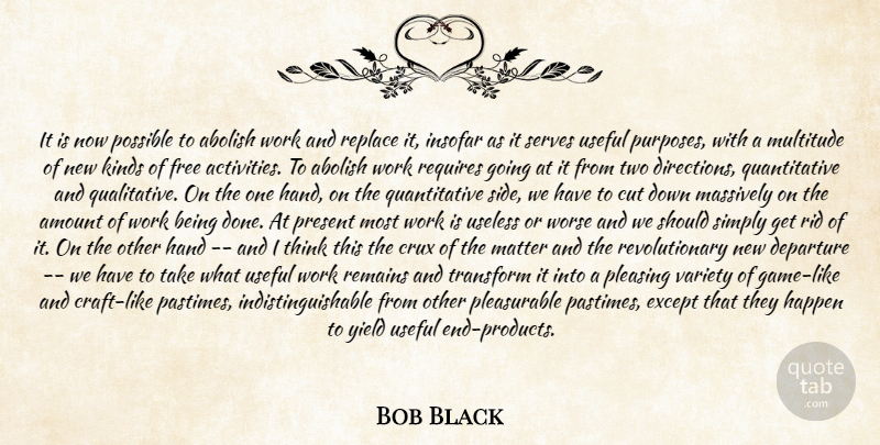 Bob Black Quote About Abolish, Amount, Cut, Departure, Except: It Is Now Possible To...