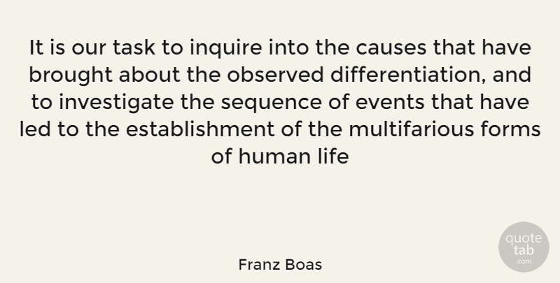 Franz Boas Quote About Tasks, Differentiation, Causes: It Is Our Task To...
