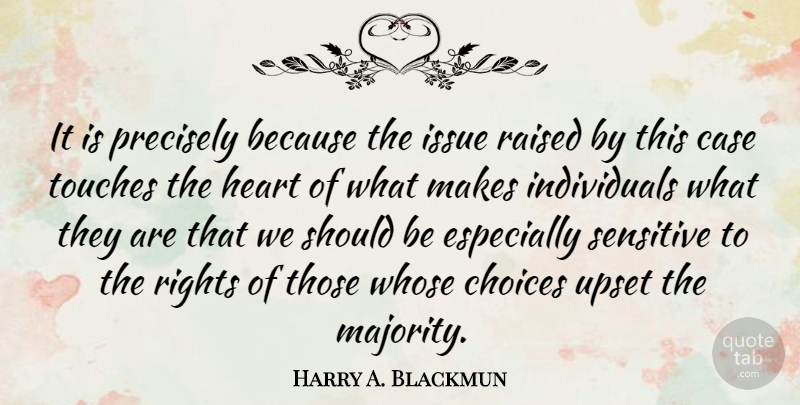 Harry A. Blackmun Quote About American Judge, Case, Issue, Precisely, Raised: It Is Precisely Because The...