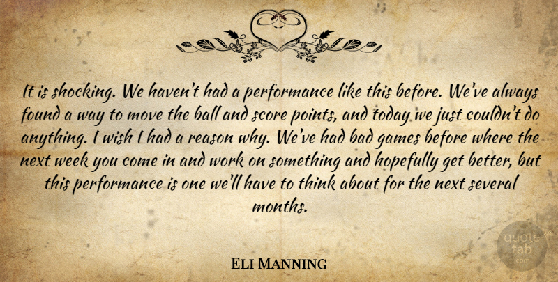 Eli Manning Quote About Bad, Ball, Found, Games, Hopefully: It Is Shocking We Havent...