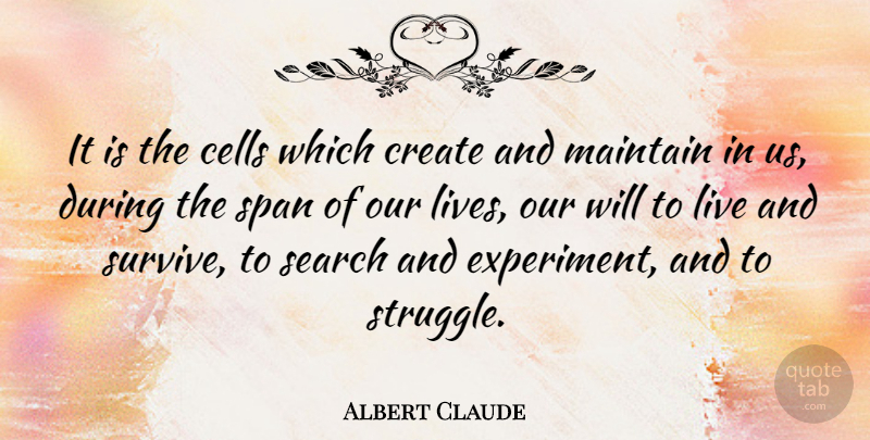 Albert Claude Quote About Struggle, Cells, Experiments: It Is The Cells Which...
