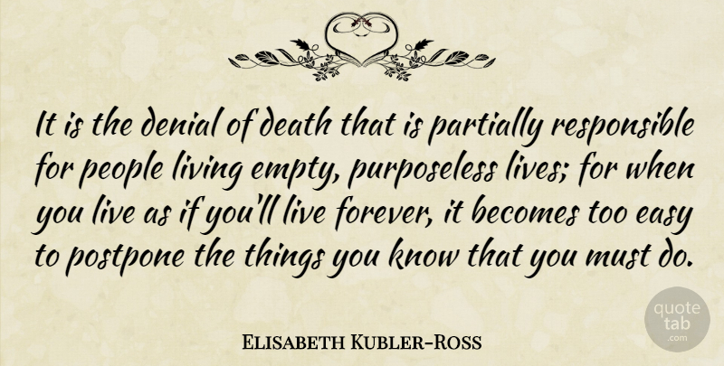 Elisabeth Kubler-Ross Quote About People, Forever, Denial: It Is The Denial Of...