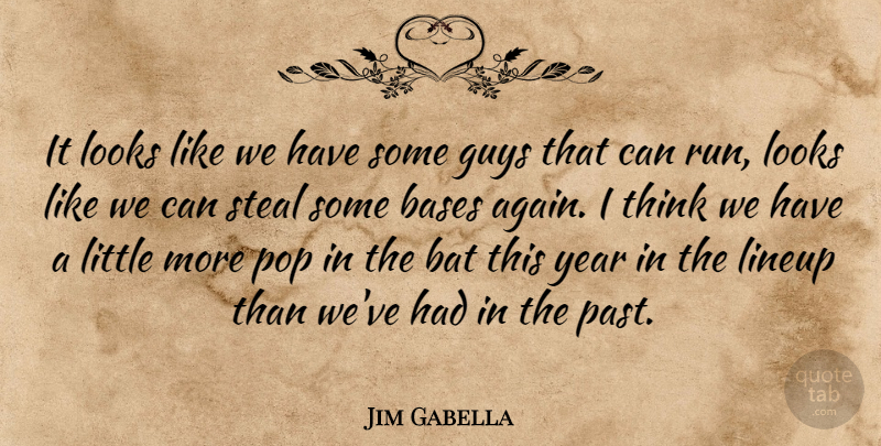 Jim Gabella Quote About Bases, Bat, Guys, Looks, Pop: It Looks Like We Have...
