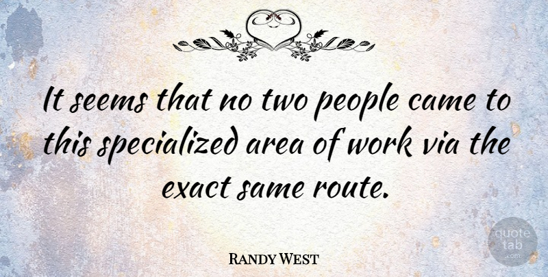 Randy West Quote About Area, Came, Exact, People, Via: It Seems That No Two...