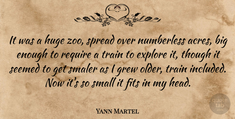 Yann Martel Quote About Zoos, Acres, Fit: It Was A Huge Zoo...