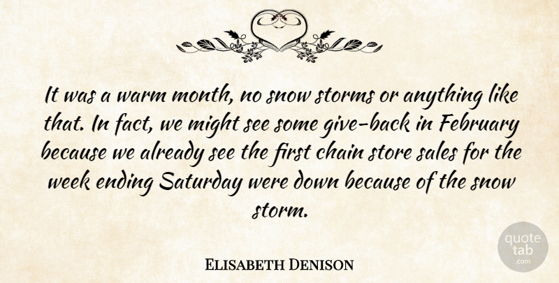 Elisabeth Denison Quote About Chain, Ending, February, Might, Sales: It Was A Warm Month...