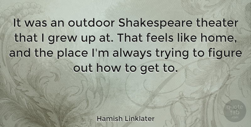 Hamish Linklater Quote About Home, Always Trying, Figures: It Was An Outdoor Shakespeare...