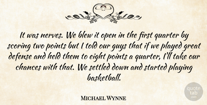 Michael Wynne Quote About Blew, Chances, Defense, Eight, Great: It Was Nerves We Blew...